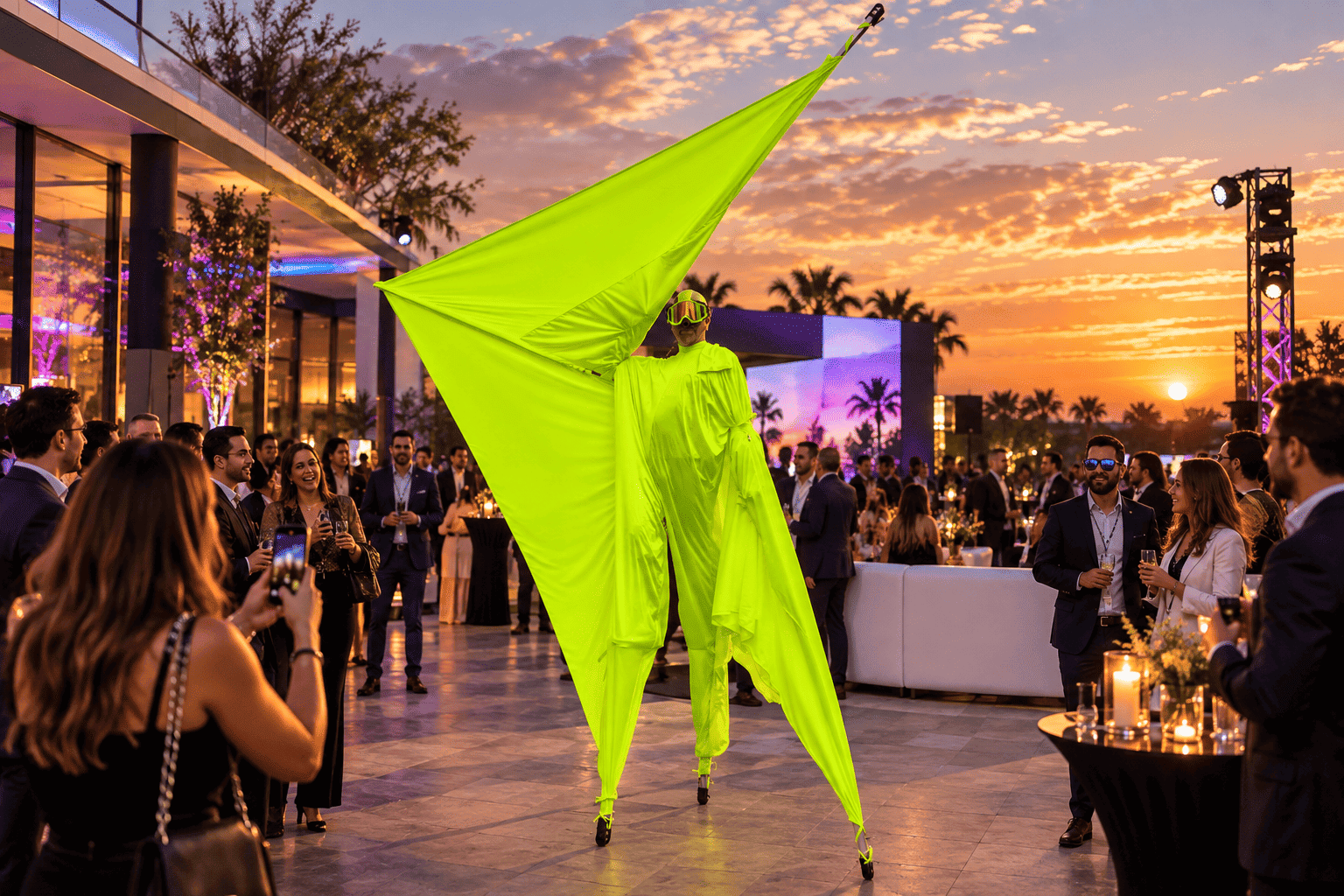Performance artística para eventos corporativos con artista en escena de HyC Experiencias