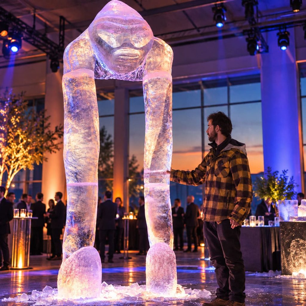 Creación de escultura en hielo para eventos y celebraciones especiales como propuesta visual de alto impacto.