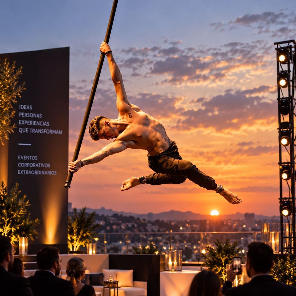 Artista acróbata seleccionado para eventos corporativos, recepciones y producciones especiales de empresas y marcas.