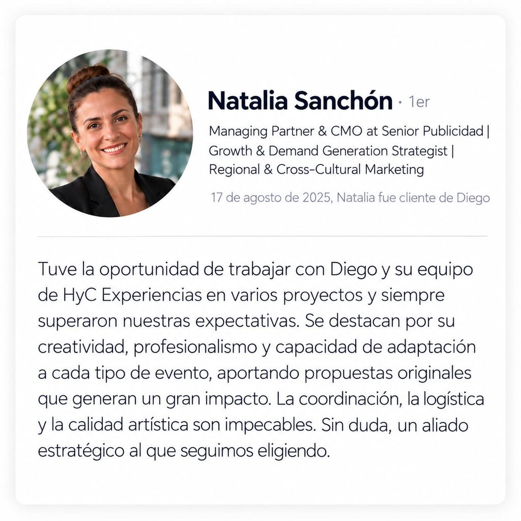 reseña de cliente hyc experiencias